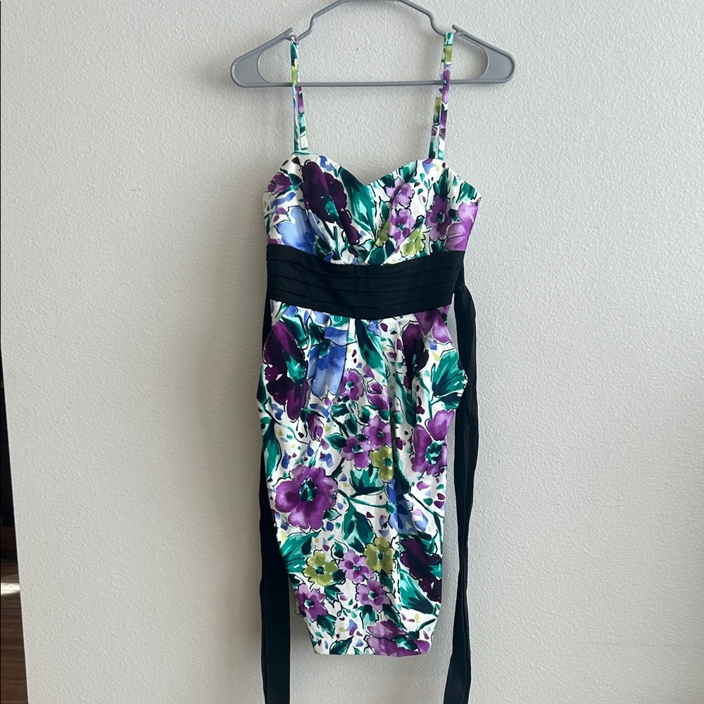 BCX Purple and Green Floral Midi Dress